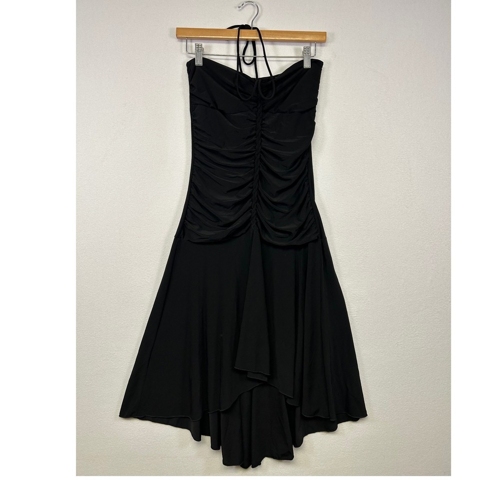 Whimsigoth 90s Grunge Taboo Women M Black Ruched Halter Handkerchief Hem Dress